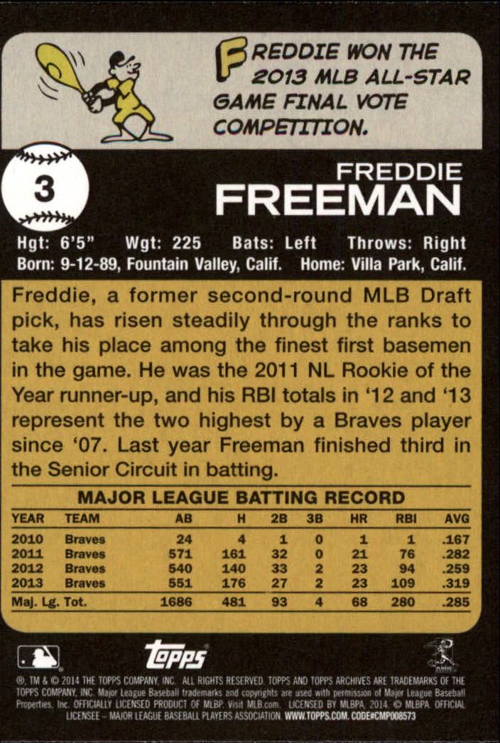 2014 Topps Archives #3 Freddie Freeman back image