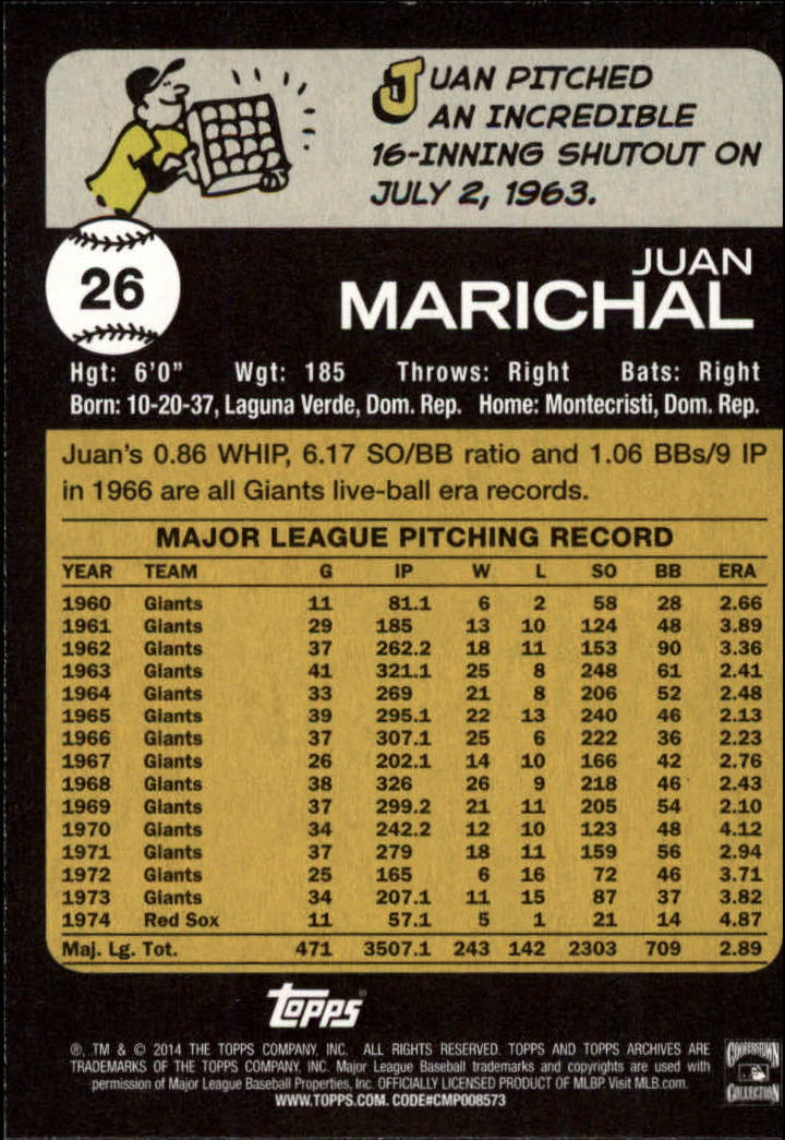 2014 Topps Archives #26 Juan Marichal back image