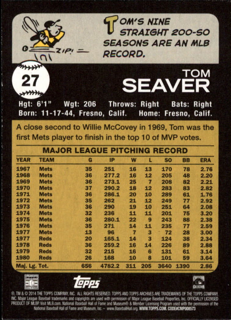 2014 Topps Archives #27 Tom Seaver back image