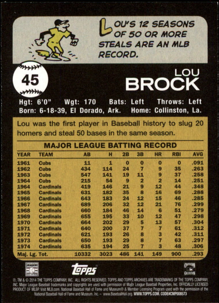 2014 Topps Archives #45 Lou Brock back image