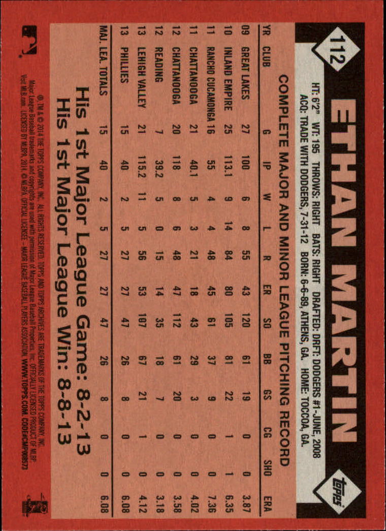 2014 Topps Archives #112 Ethan Martin RC back image