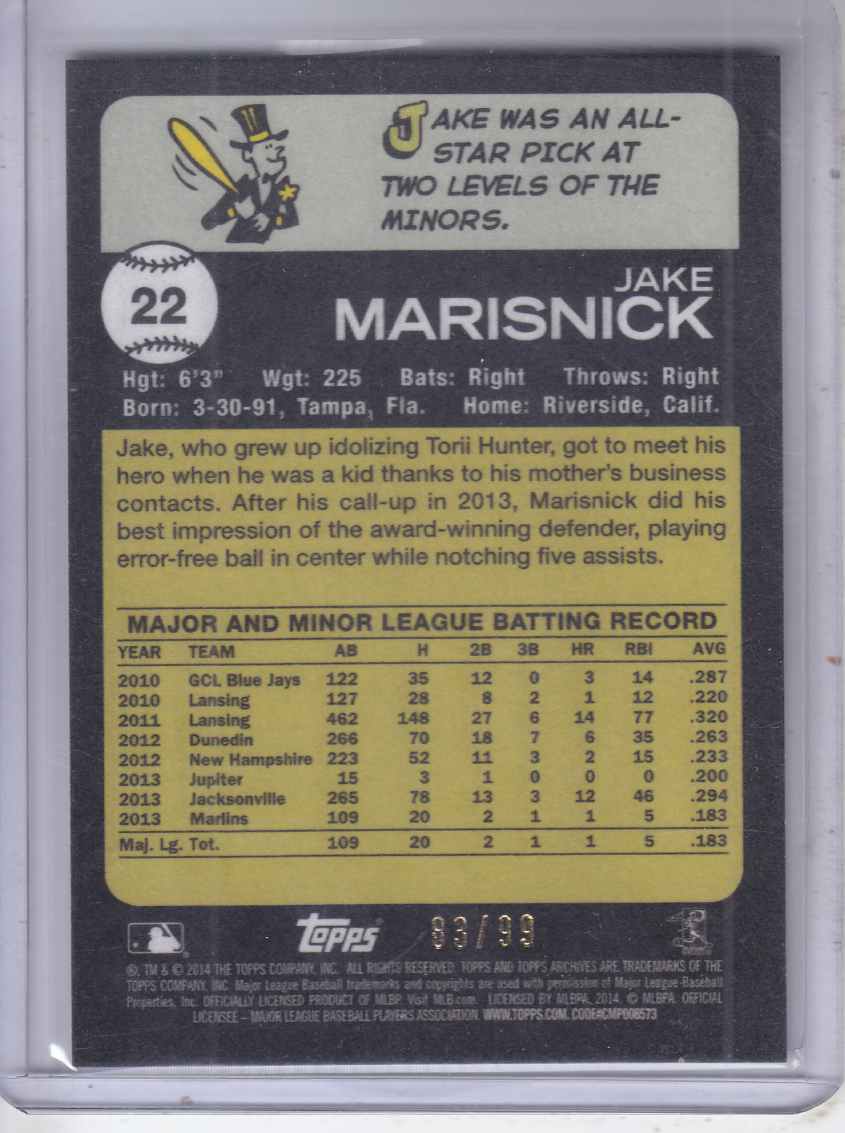 2014 Topps Archives Silver #22 Jake Marisnick back image