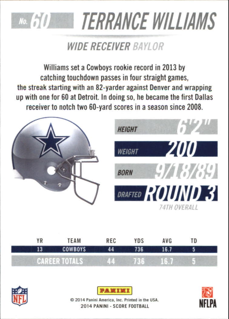 2014 Score #60 Terrance Williams back image