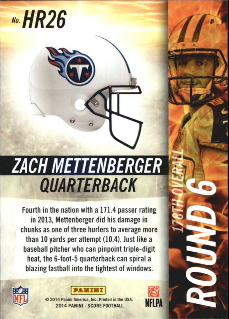2014 Score Hot Rookies #HR26 Zach Mettenberger back image