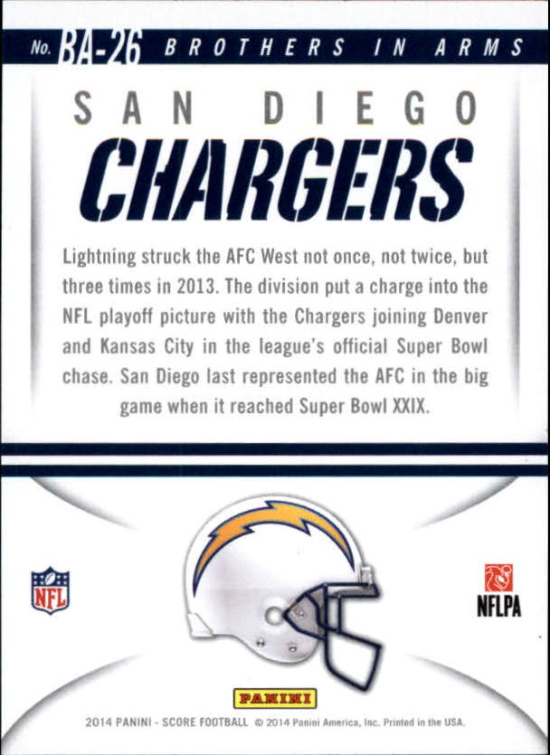 2014 Score Brothers In Arms Blue #BA26 San Diego Chargers/Eddie Royal/Keenan Allen/Vincent Brown back image