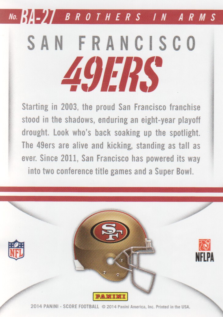 2014 Score Brothers In Arms Blue #BA27 San Francisco 49ers/Colin Kaepernick back image