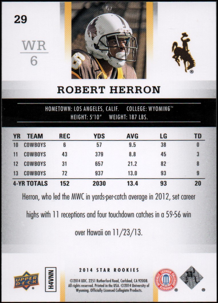 2014 Upper Deck Star Rookies #29 Robert Herron back image