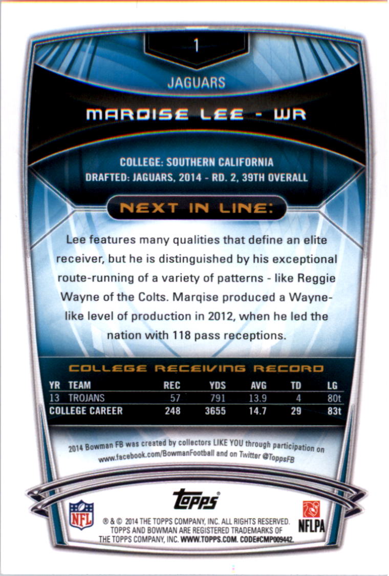 2014 Bowman #R1 Marqise Lee RC back image
