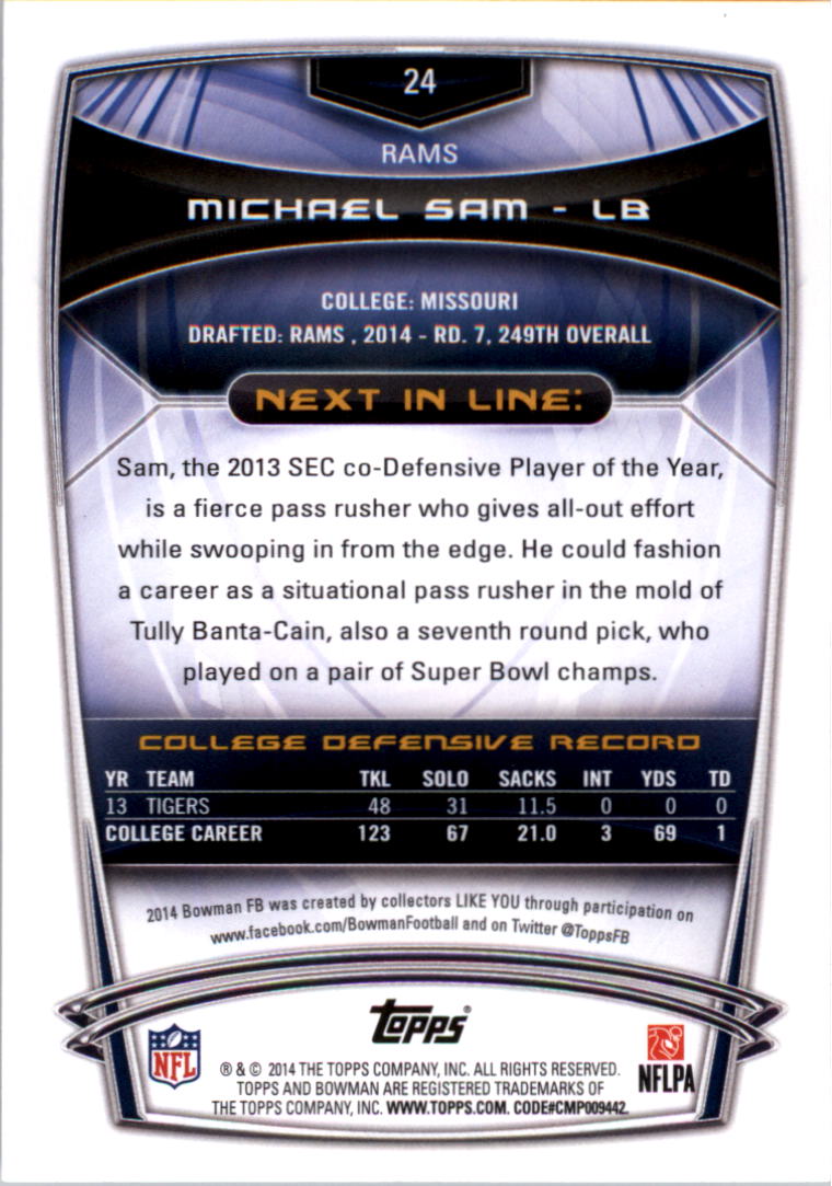 2014 Bowman #R24 Michael Sam RC back image