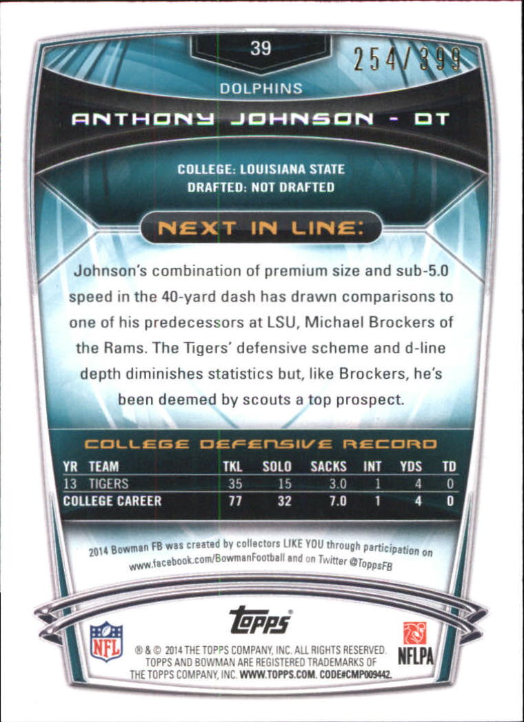 2014 Bowman Gold #R39 Anthony Johnson back image
