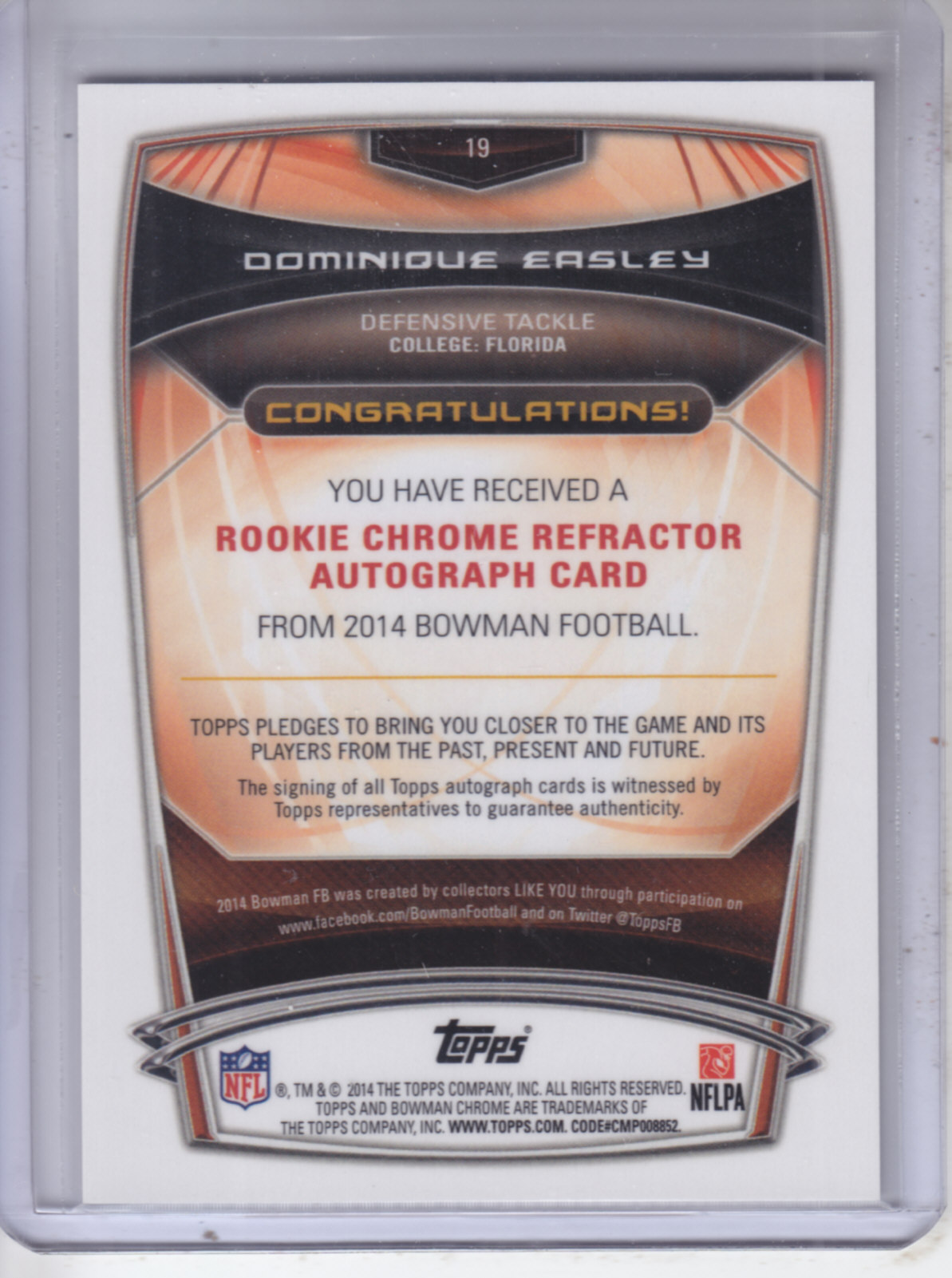 2014 Bowman Chrome Rookie Autographs College Refractors #19 Dominique Easley back image