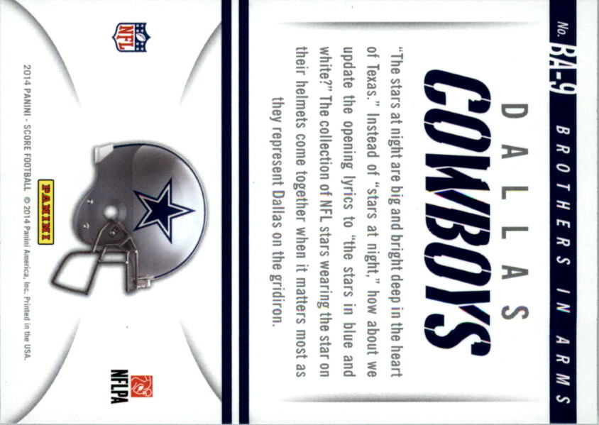 2014 Panini Hot Rookies Brothers In Arms #BA9 Dallas Cowboys/Jason Witten/Miles Austin back image