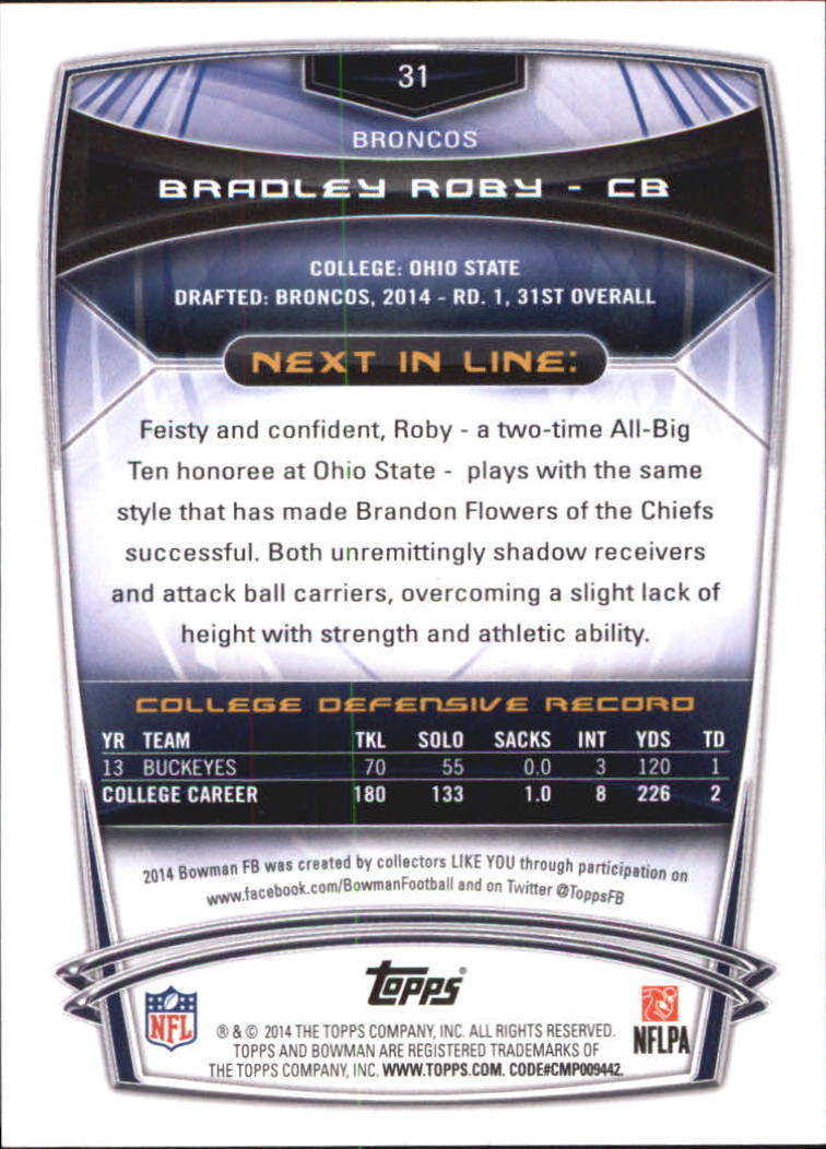 2014 Bowman Black #R31 Bradley Roby back image