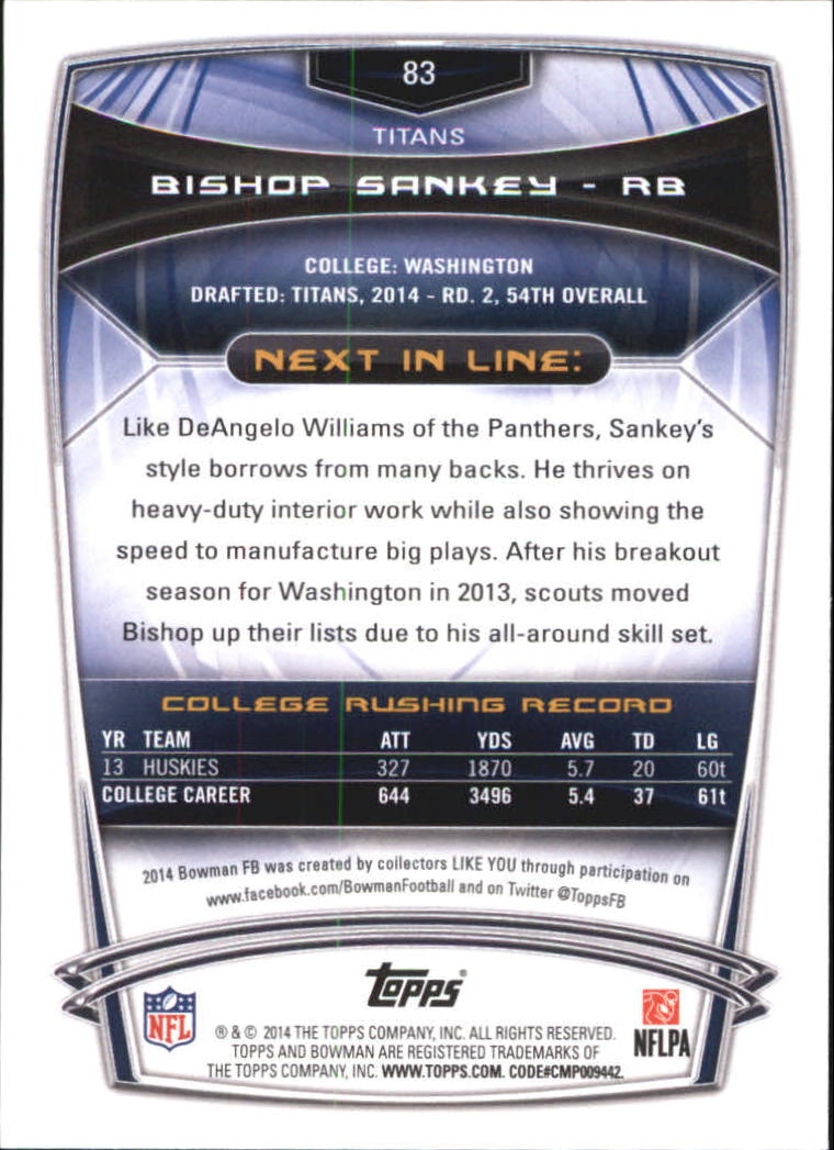 2014 Bowman Black #R83 Bishop Sankey back image