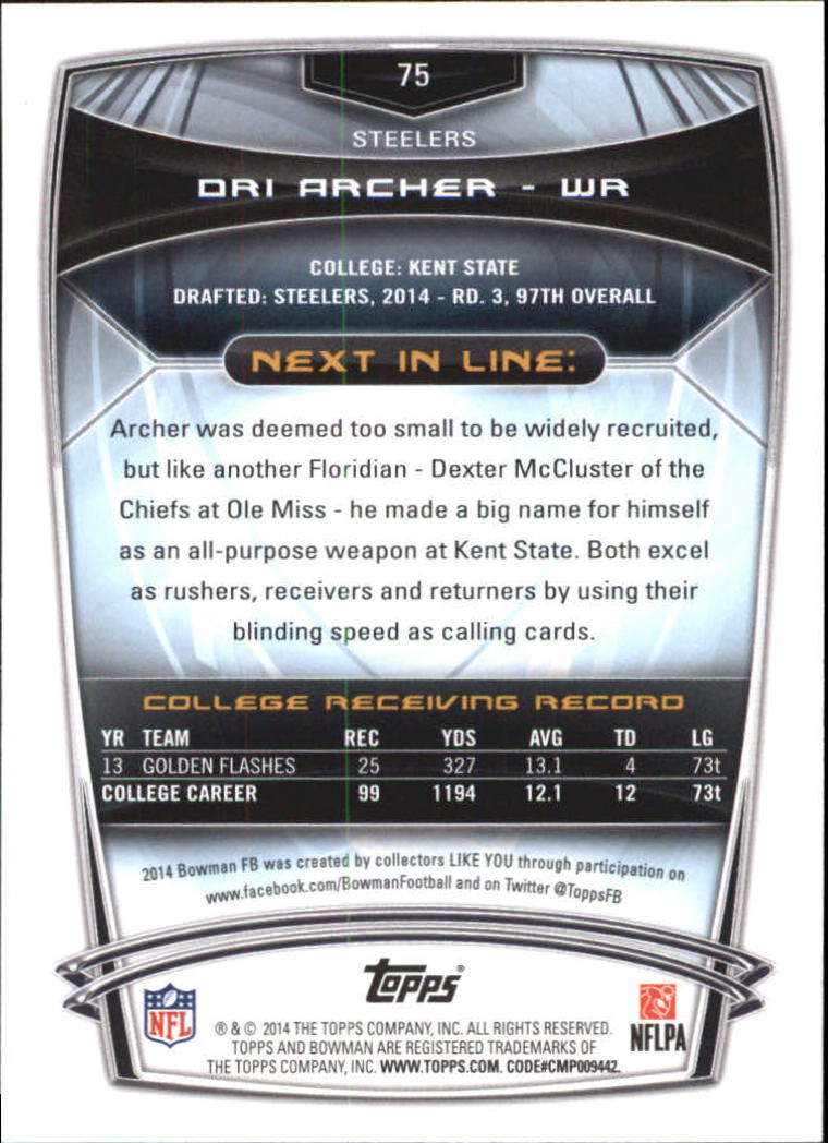 2014 Bowman Rainbow Black #R75 Dri Archer back image