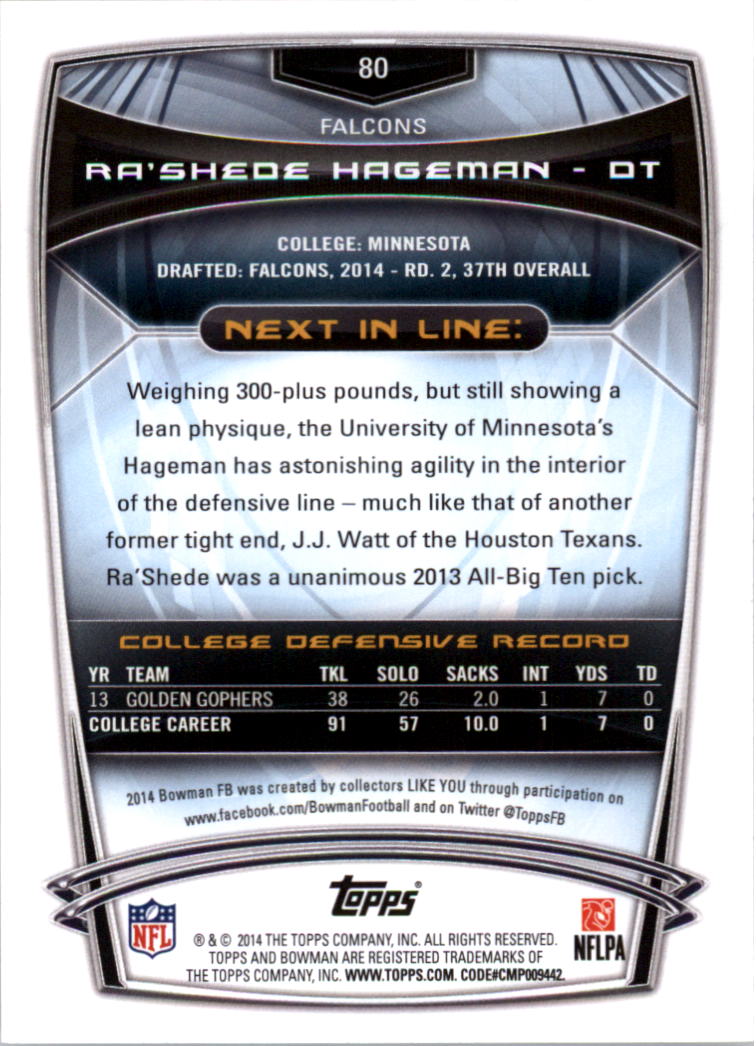 2014 Bowman Rainbow Black #R80 Ra'Shede Hageman back image