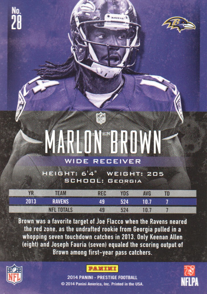 2014 Prestige #28 Marlon Brown back image