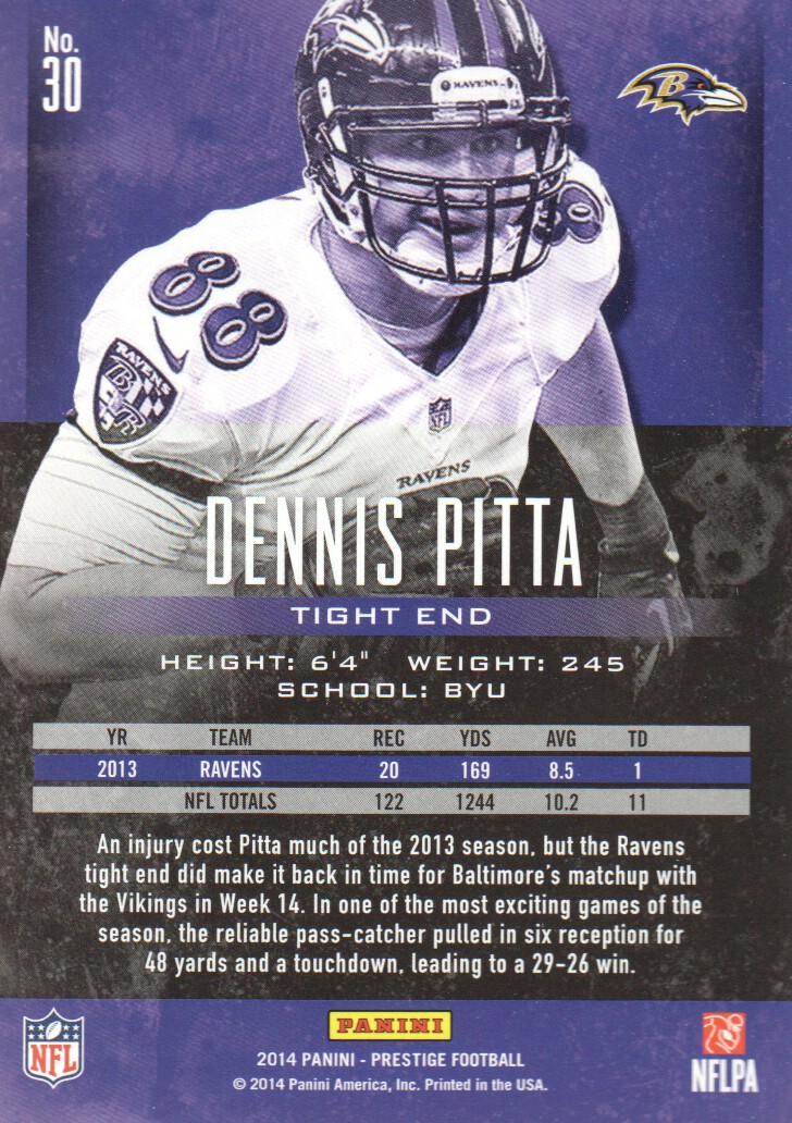 2014 Prestige #30 Dennis Pitta back image