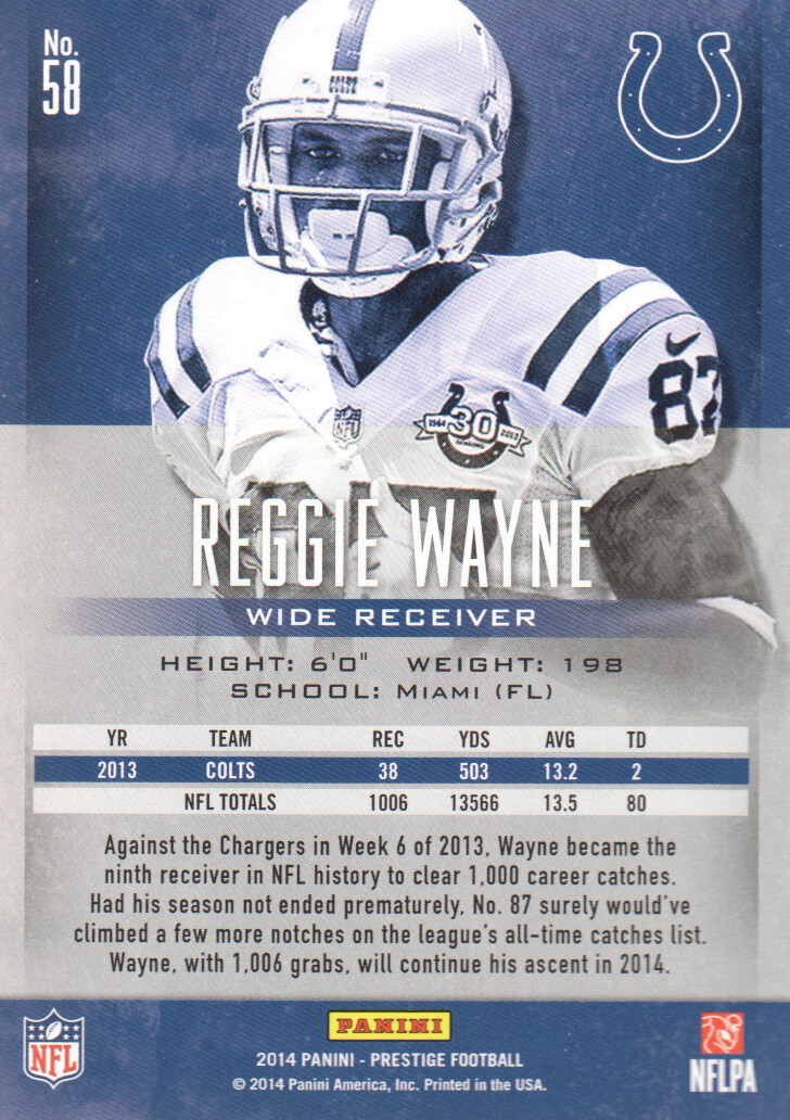 2014 Prestige #58 Reggie Wayne back image