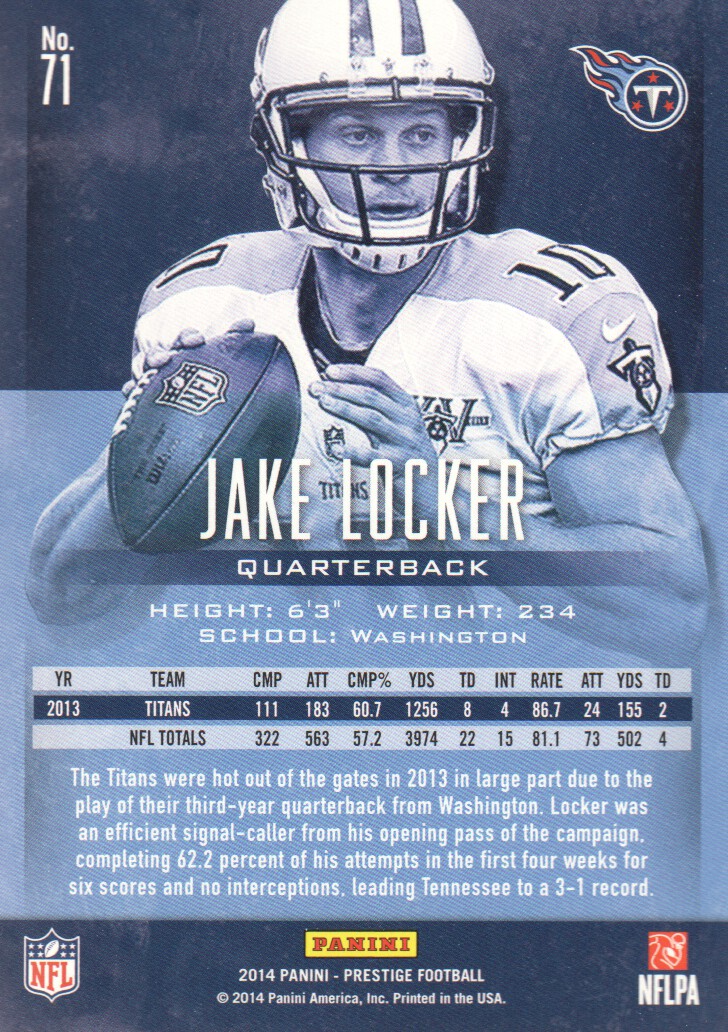 2014 Prestige #71 Jake Locker back image