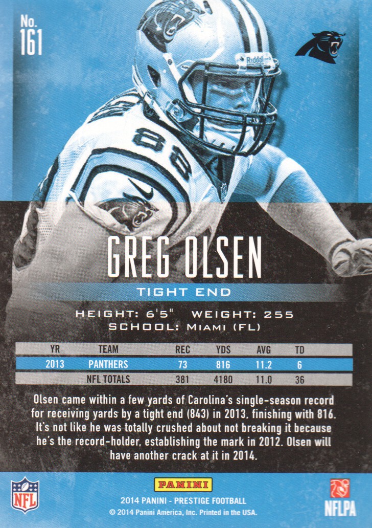 2014 Prestige #161 Greg Olsen back image