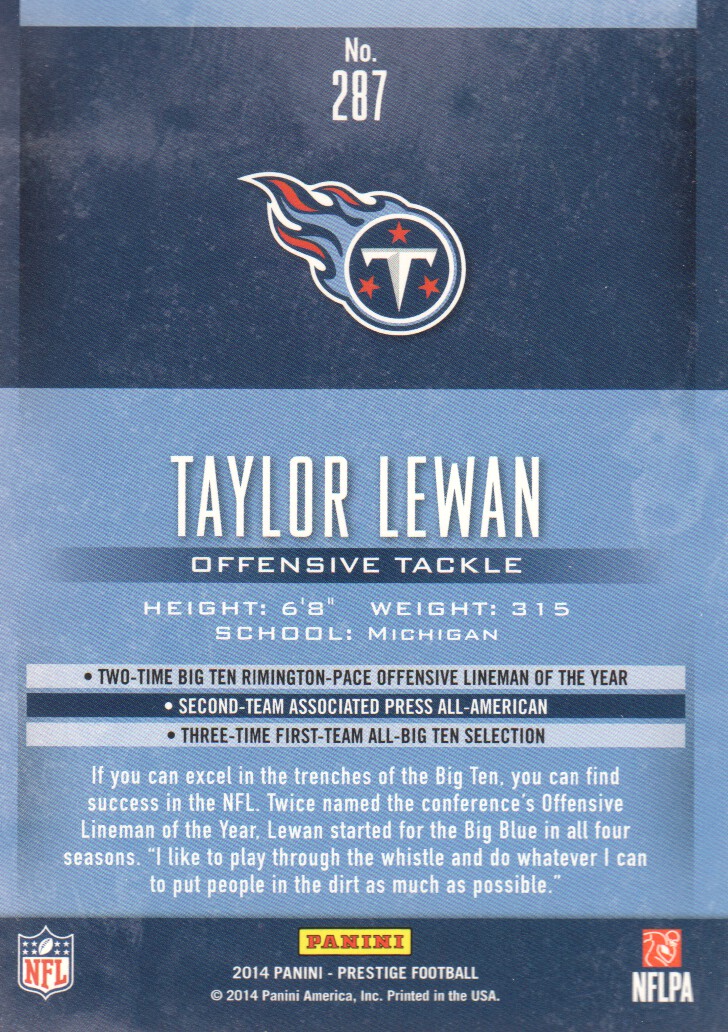2014 Prestige #287 Taylor Lewan RC back image