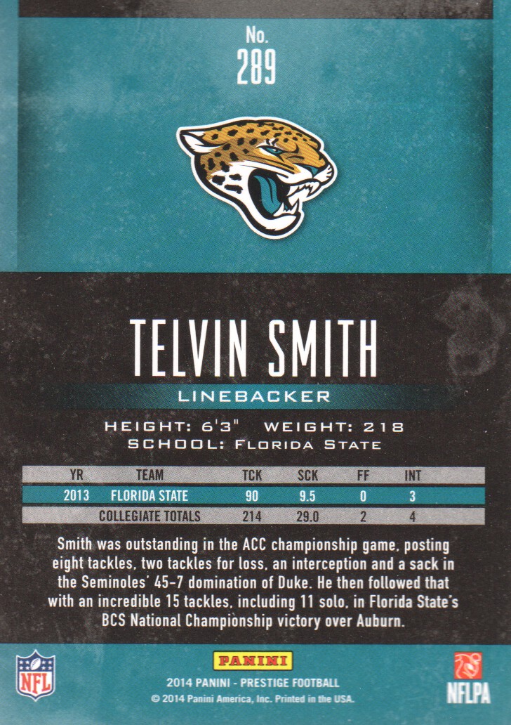 2014 Prestige #289 Telvin Smith RC back image