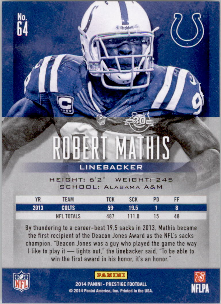 2014 Prestige Extra Points Purple #64 Robert Mathis back image
