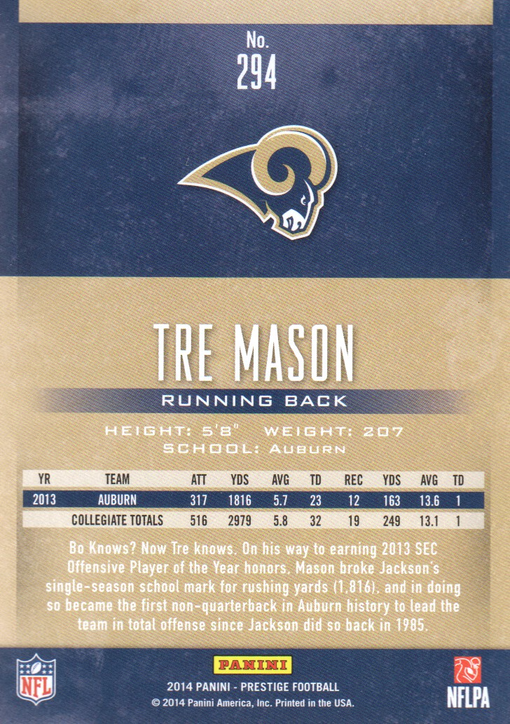 2014 Prestige Extra Points Red #294 Tre Mason back image