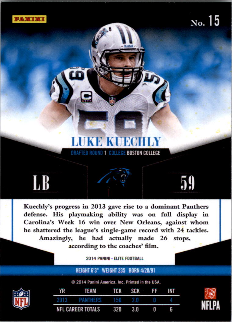 2014 Elite #15 Luke Kuechly back image