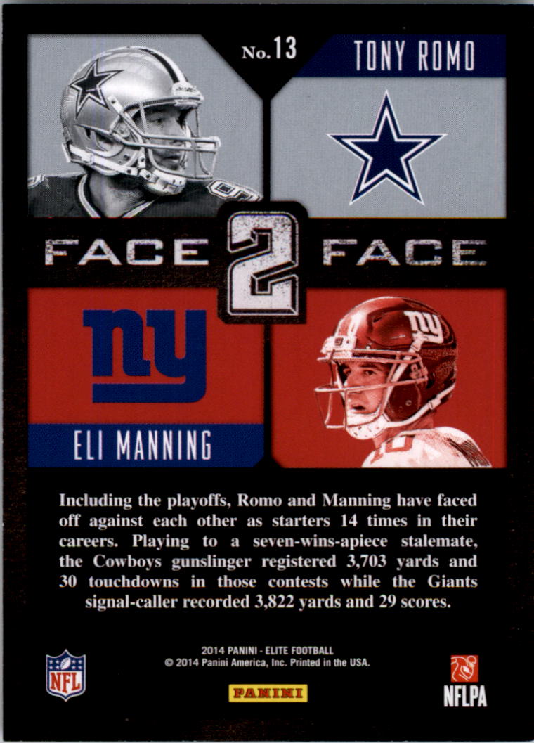 2014 Elite Face 2 Face Silver #13 Eli Manning/Tony Romo back image