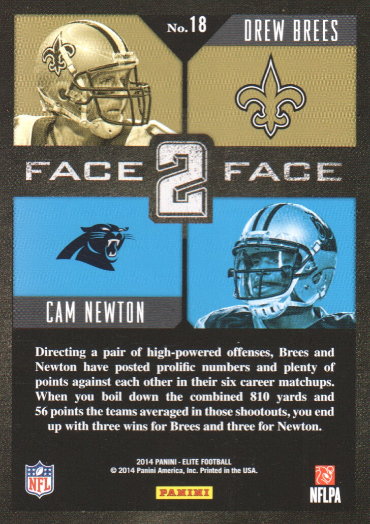 2014 Elite Face 2 Face Silver #18 Cam Newton/Drew Brees back image