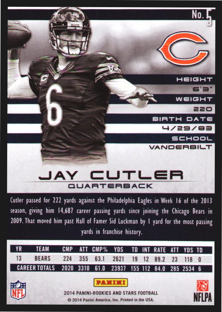 2014 Rookies and Stars #5 Jay Cutler back image