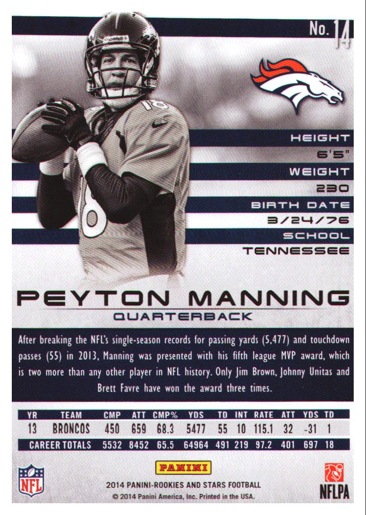 2014 Rookies and Stars #14 Peyton Manning back image