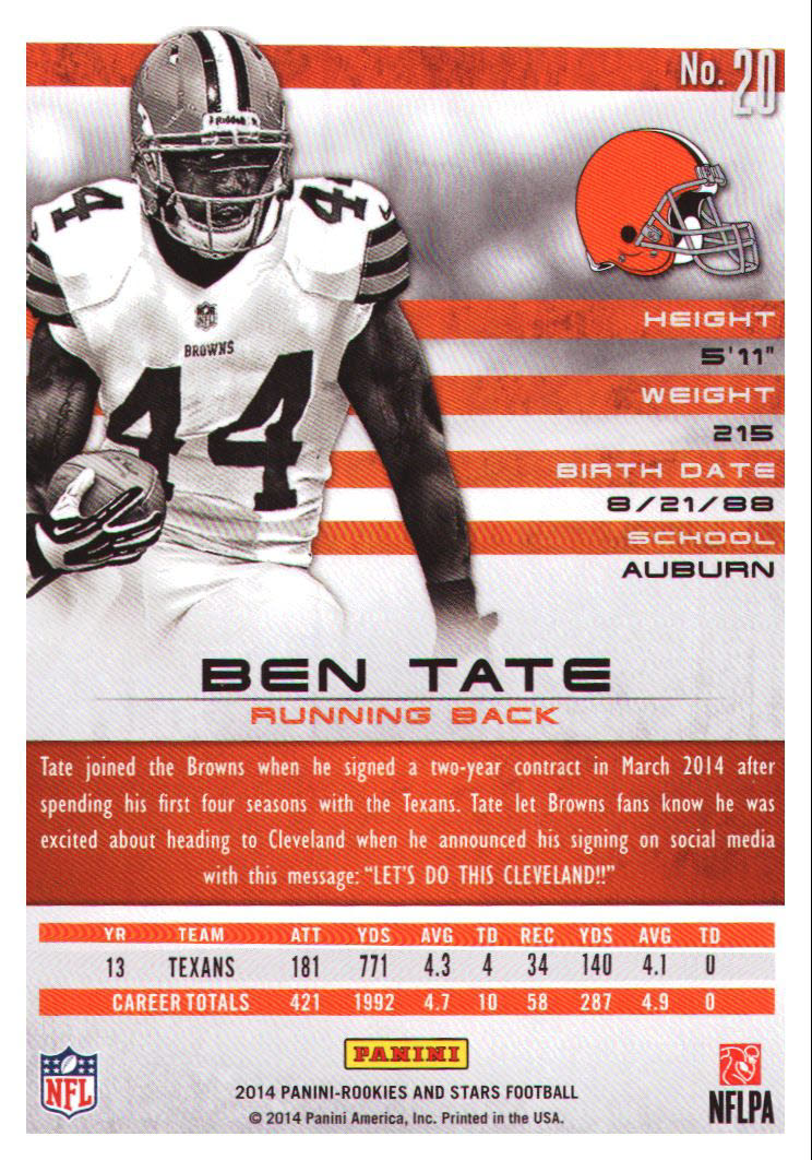 2014 Rookies and Stars #20 Ben Tate back image