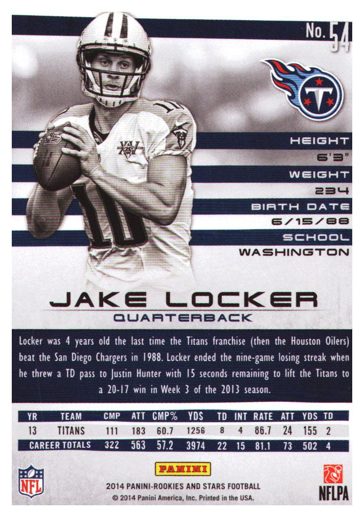2014 Rookies and Stars #54 Jake Locker back image