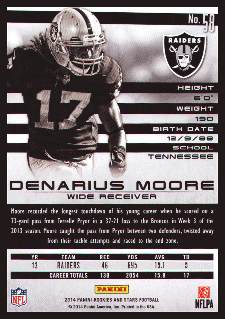 2014 Rookies and Stars #58 Denarius Moore back image