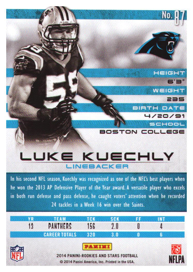 2014 Rookies and Stars #87 Luke Kuechly back image