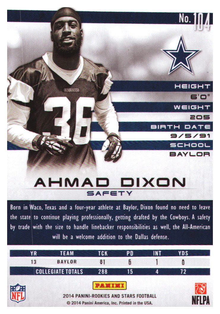 2014 Rookies and Stars #104 Ahmad Dixon RC back image