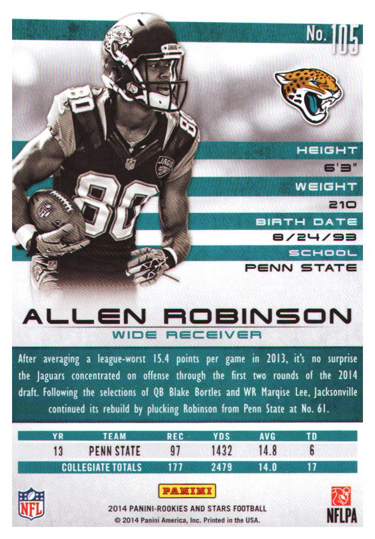 2014 Rookies and Stars #105 Allen Robinson RC back image