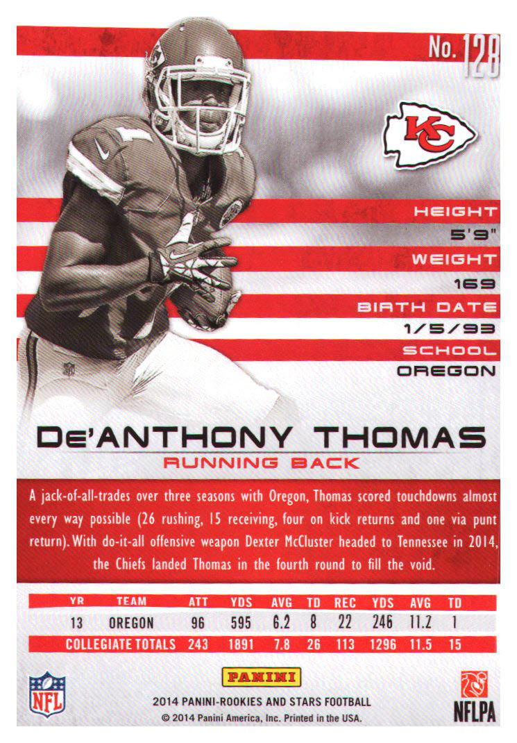 2014 Rookies and Stars #128 De'Anthony Thomas RC back image
