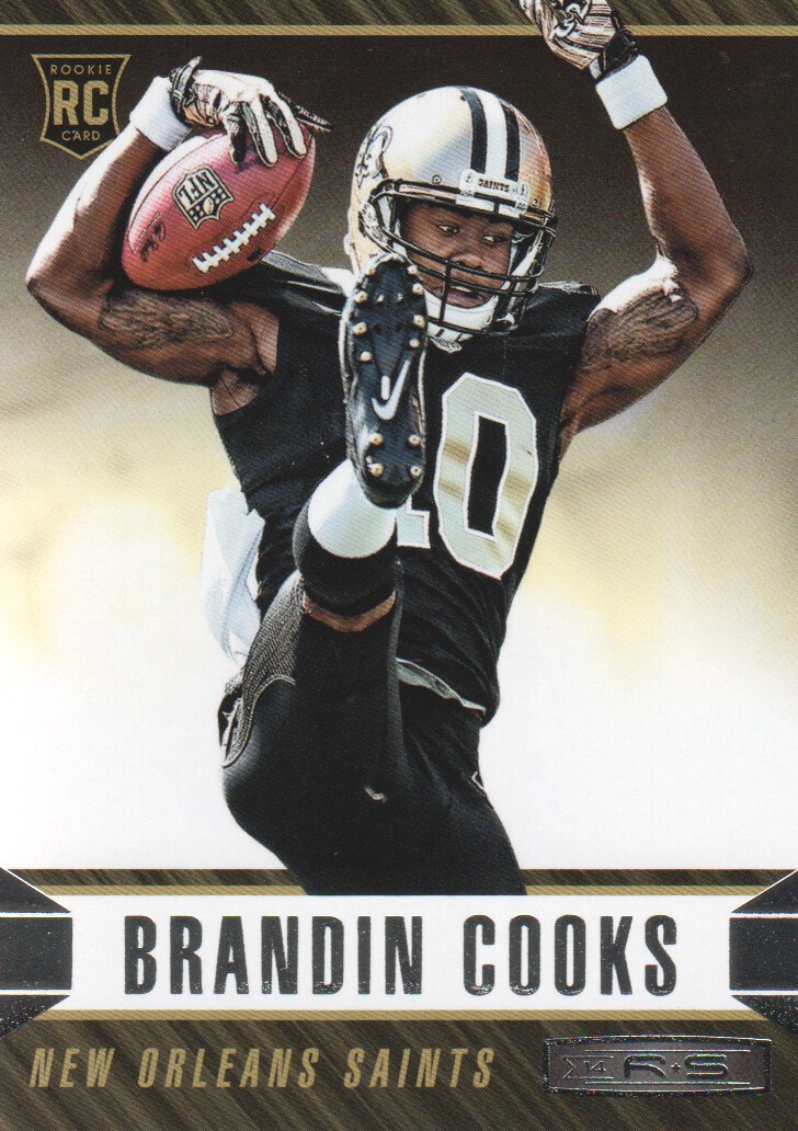 2014 Rookies and Stars #112B Brandin Cooks SP rght foot up) Rookie RC Card. rookie card picture