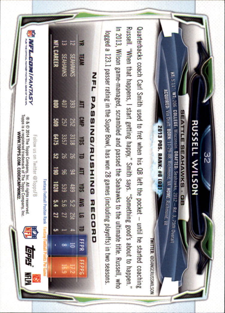 2014 Topps #32A Russell Wilson back image