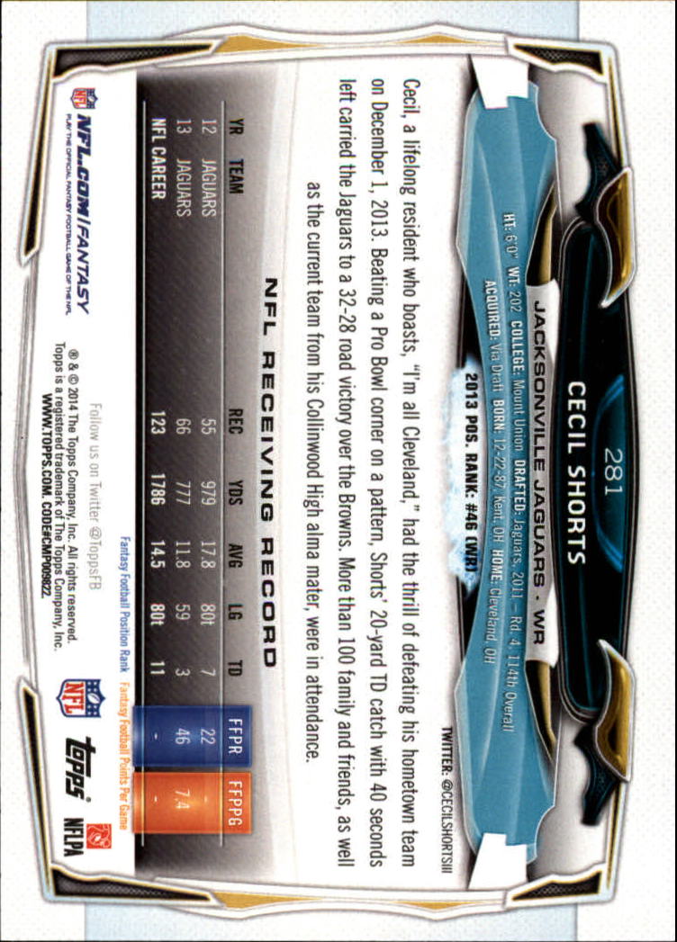 2014 Topps #281 Cecil Shorts back image