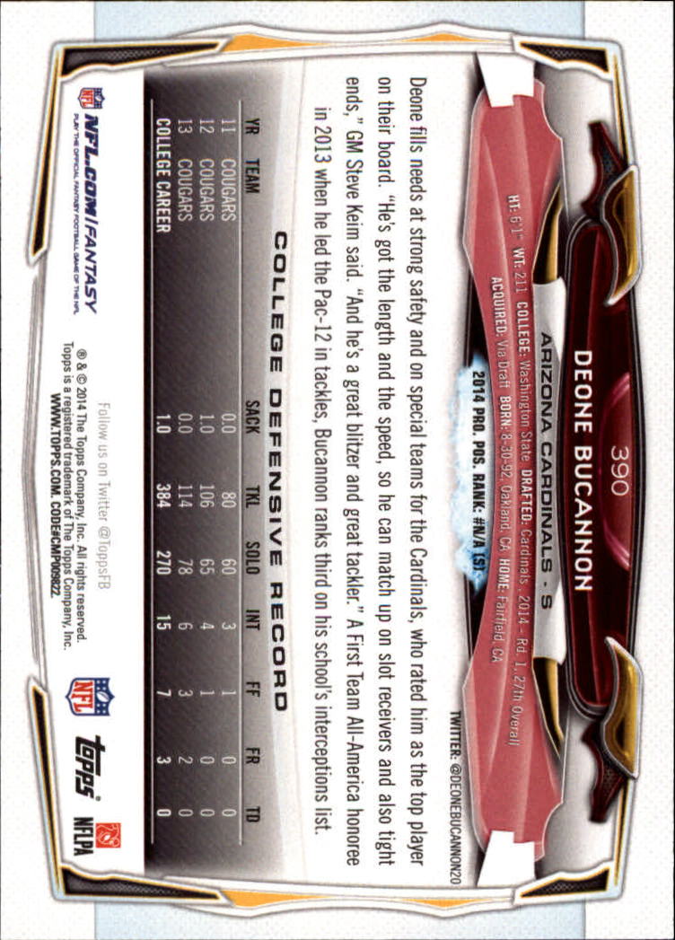 2014 Topps #390 Deone Bucannon RC back image