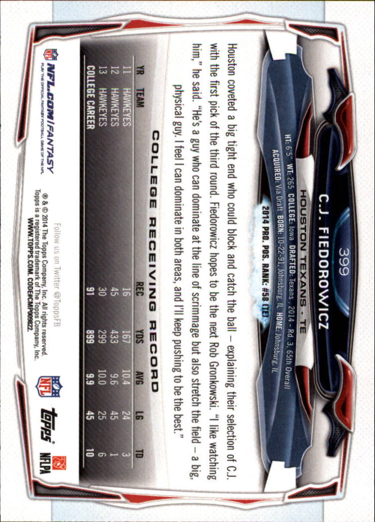 2014 Topps #399A C.J. Fiedorowicz RC back image