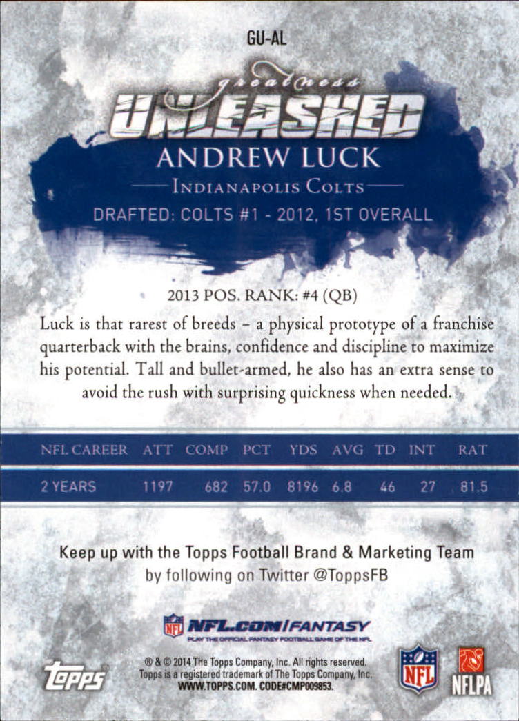 2014 Topps Greatness Unleashed #GUAL Andrew Luck back image
