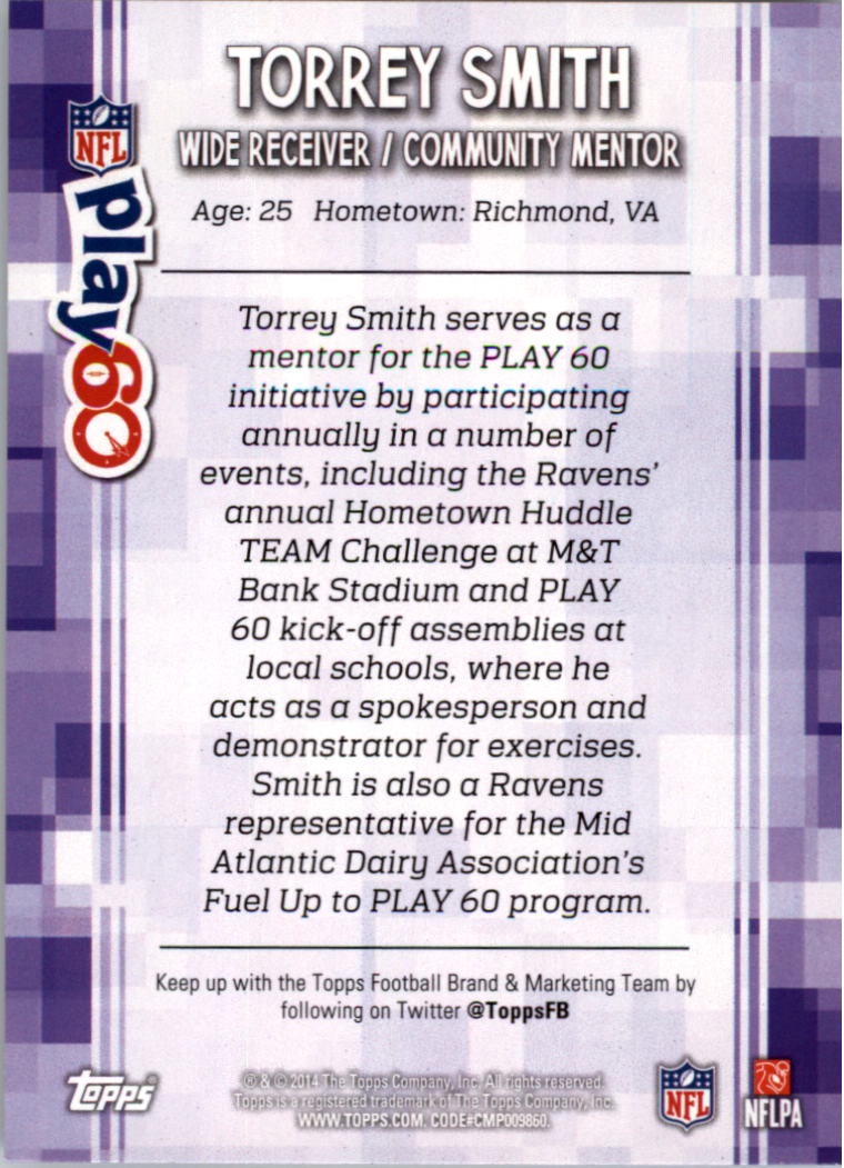 2014 Topps Play 60 Community Mentors #15 Torrey Smith back image