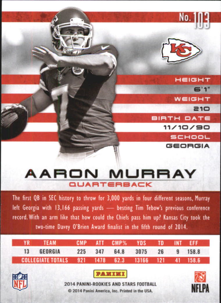 2014 Rookies and Stars Longevity Ruby #103 Aaron Murray back image