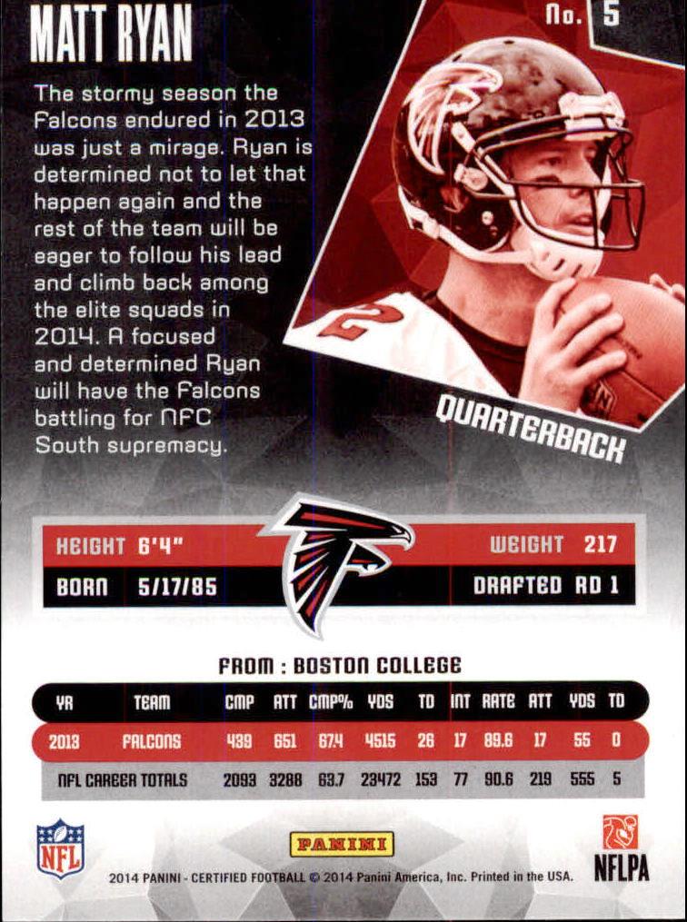 2014 Certified #5 Matt Ryan back image